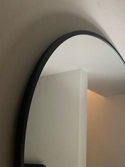 Slick Minimalist Style Round Mirror  With Black Metal Trim 28” in Diameter