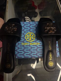 Tory Burch Black Leather Slide Sandals