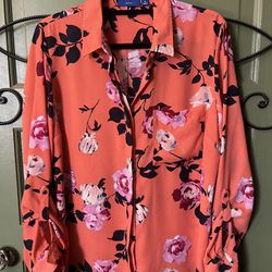 Apt 9 Coral Pink Floral Blouse Shirt Size XL 16 18