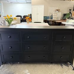 Farmhouse Dresser for Bedroom, 63" Wide 9 Drawer Dresser Storage Organizer, Wood Chest of Drawers for Bedroom, TV Stand for 70 inch TV, for Living Roo