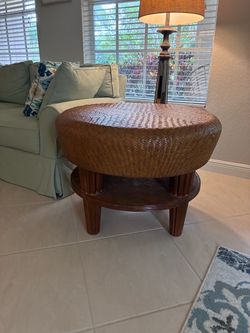 Round Woven Rattan Coffee Table - 2 tier