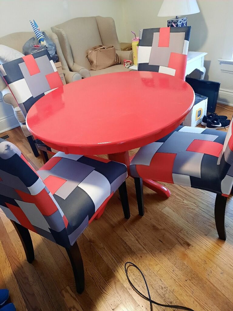 Red Dining Table With 4 Matching Chairs