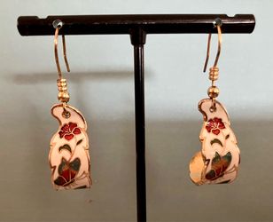 Cloisonné Vintage Gold Tone Dangle Pierced Earrings