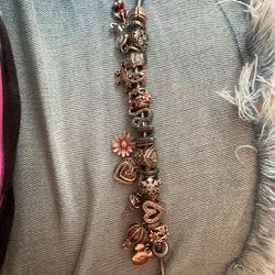 Pandora Bracelet All Real Charms And Safety Clasp 