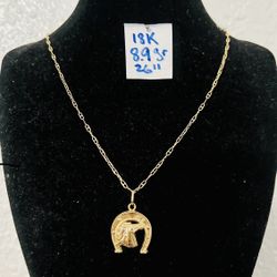 18K Solid Gold Chain and Pendant For Wedding 8.9Gr 26 Inches Long 