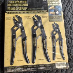 Vintage Craftsman Professional  Robo Grip Pliers Guards Case 3 Piece Tool Set Channel Locks 