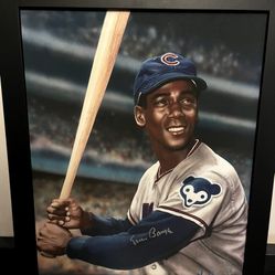 Ernie Banks Signed Framed Canvas 9/14 