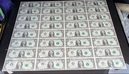 1988 $1 Federal Reserve Note 32-Note Uncut Sheet Philadelphia C High Serial Numbers