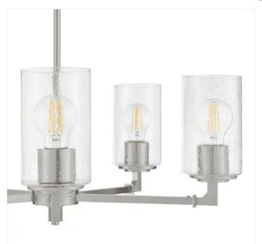 Chandelier 5 Lights, Clear Seeded Glass, Brushed Nickel
