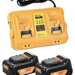 2-Pack 6.0Ah Battery Replacement for Dewalt 20v Battery with DCB102 Battery Charger Station