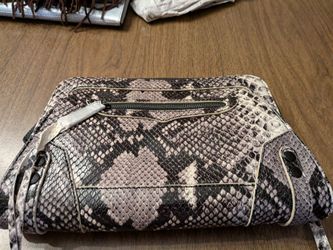 Woman's snakeskin clutch is