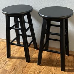 Solid  Wood Black Counter Stools, Set of 2