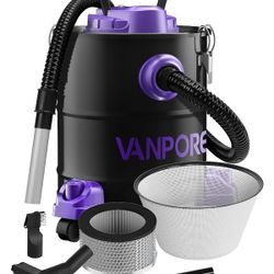 VANPORE 5.2 Gallon Ash Vacuum Cleaner with 1200W Powerful Suction, Ash Vac Collector with Wheeled Base for Fireplaces, Pellet Stoves, Wood Stove, Log 