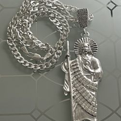 Saint Jude Silver Plated Pendant With Chain Necklace 20” 5mm