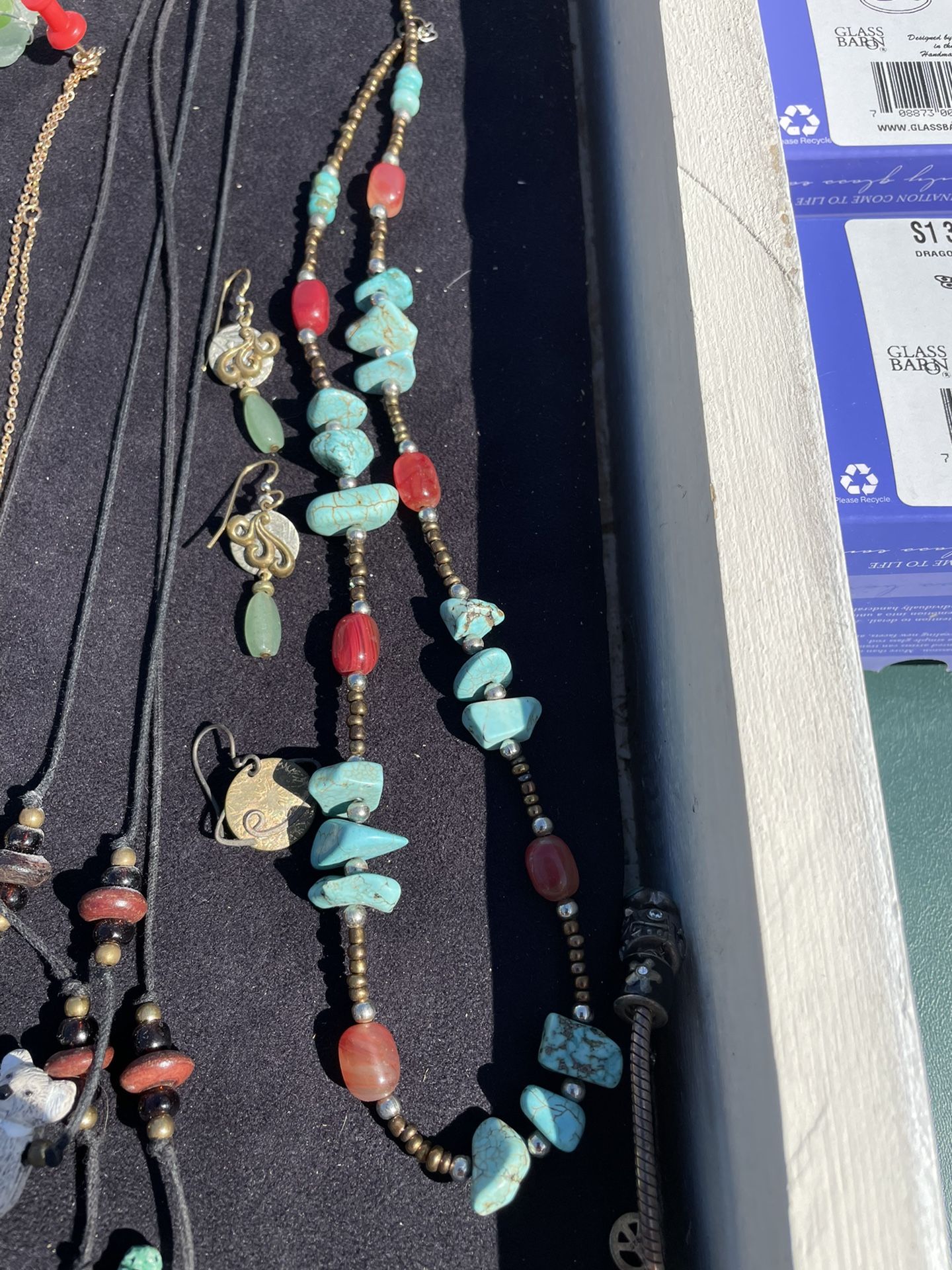 Turquoise and Coral Necklace , $38.00