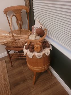 Vintage Table Mid Century Modern Sewing Barrel Bucket 