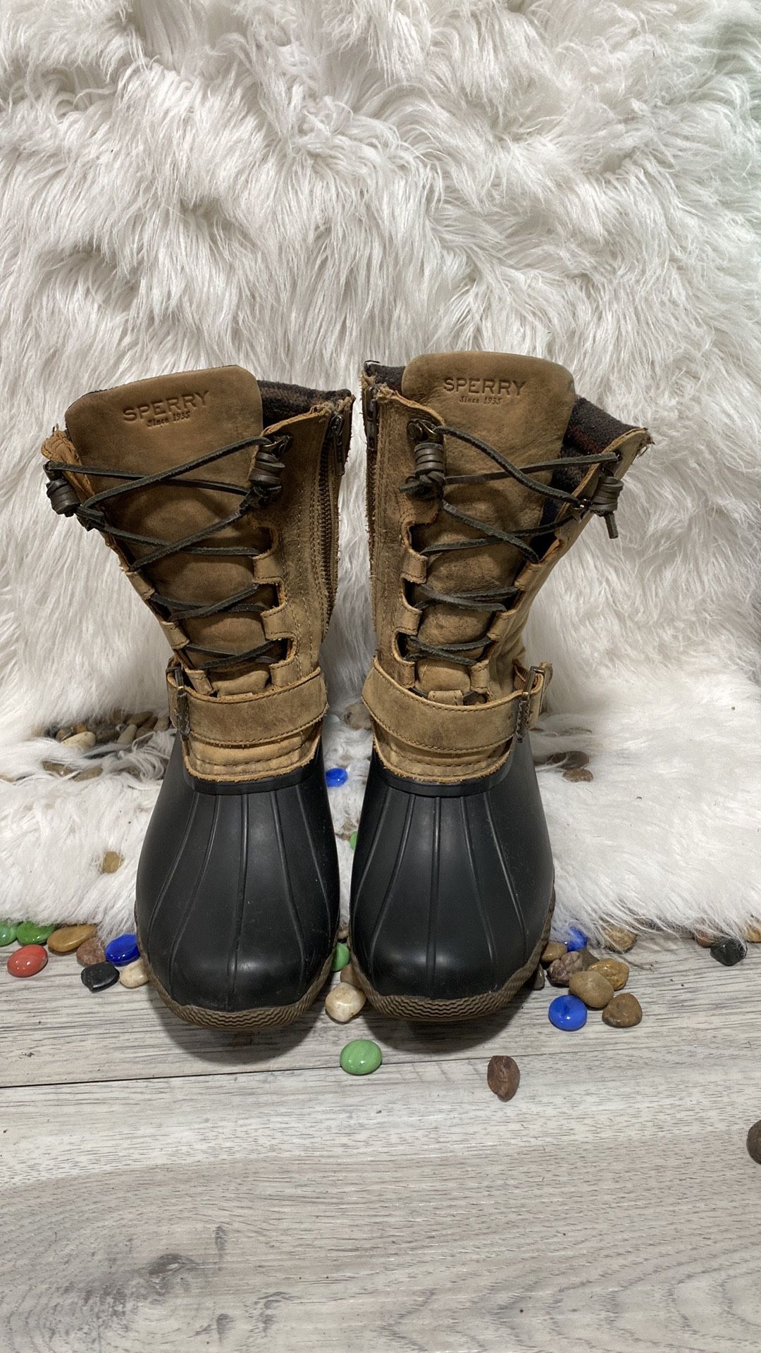 Sperry Top-Sider STS95911 Saltwater Misty Leather Rain Duck Boots Women's 9.5 M