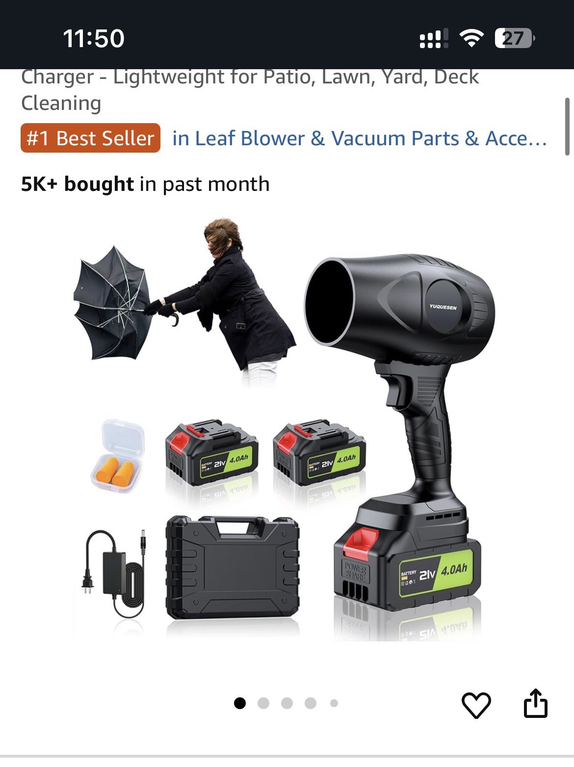 980,000 RPM Cordless Leaf Blower - 21V Electric Handheld