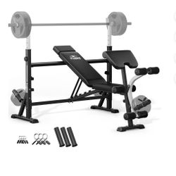 FLYBIRD Olympic Weight Bench - Adjustable Press with Rack, Leg Developer & Preacher Curl (1000Lbs/20