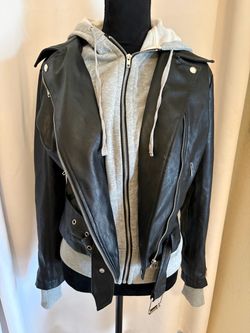 Black Faux Leather Moto Jacket with Hood