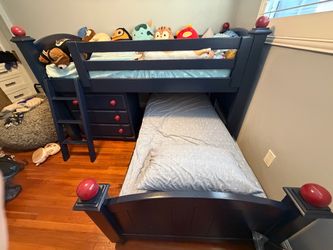Navy Blue Twin Over Twin Bunk Bed with Drawers