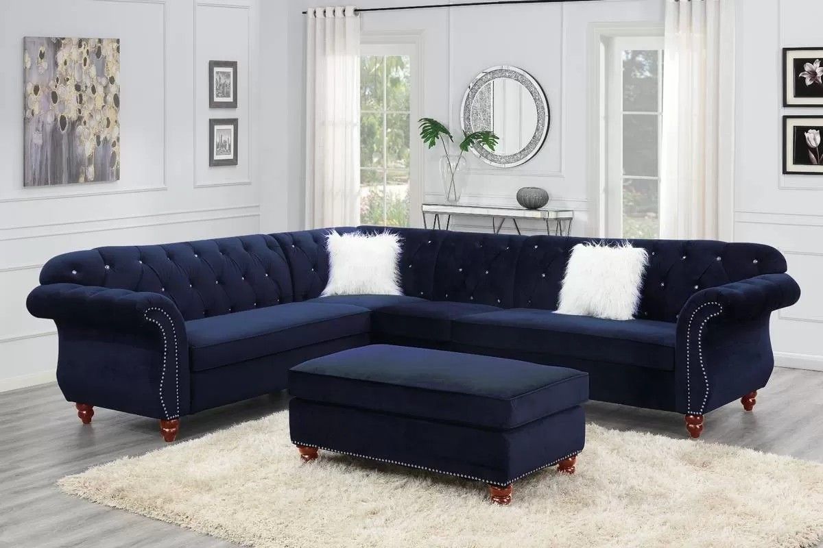 Brand New Blue Velvet Sectional Sofa (Ottoman Sold Separately)