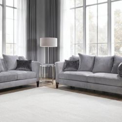 Brand New Super Plush Grey Sofa & Loveseat (Pillows Included)