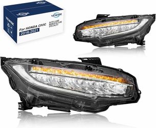 Pair Headlight Assembly Fit for 2016-2021 Honda CIVIC Touring Full LED;One Pair;Replacement OEM#33150TBAA11 HO AND #33100TBAA11 HO