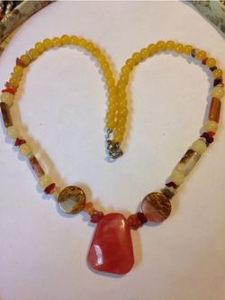 Cherry Quartz Fire Opal Yellow Jade, Necklace