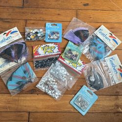 Large Lot Of Decorative Feathers And Rhinestones For Arts And Crafts Projects 