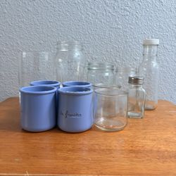 11-Piece Upcycled Glass & Ceramic Craft Lot - 6 La Fermière Jars (4 Lavender, 2 Clear), Mason Jars & More