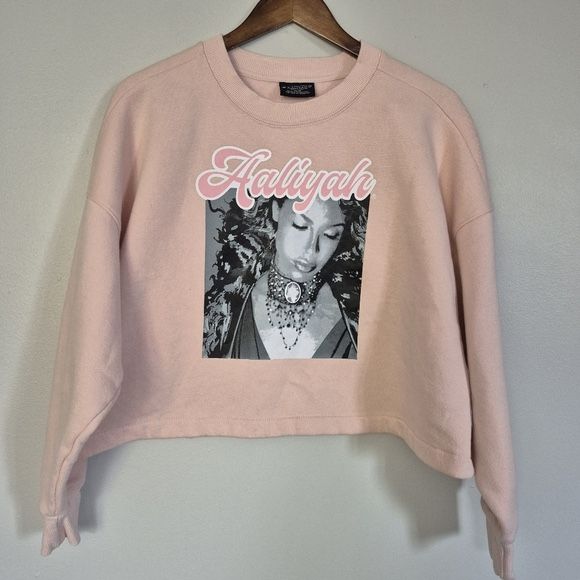 Aaliyah Pink Oversized Crop Fleece Sweatshirt