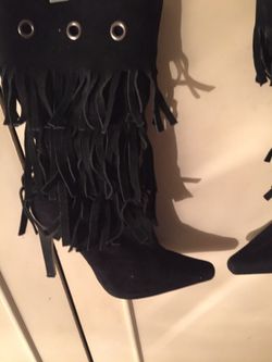 Women's black Fringe high heel boot