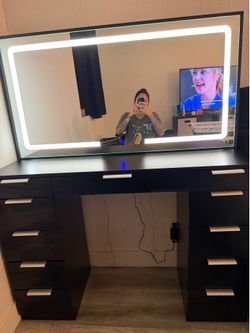 Vanity with LED light and chair