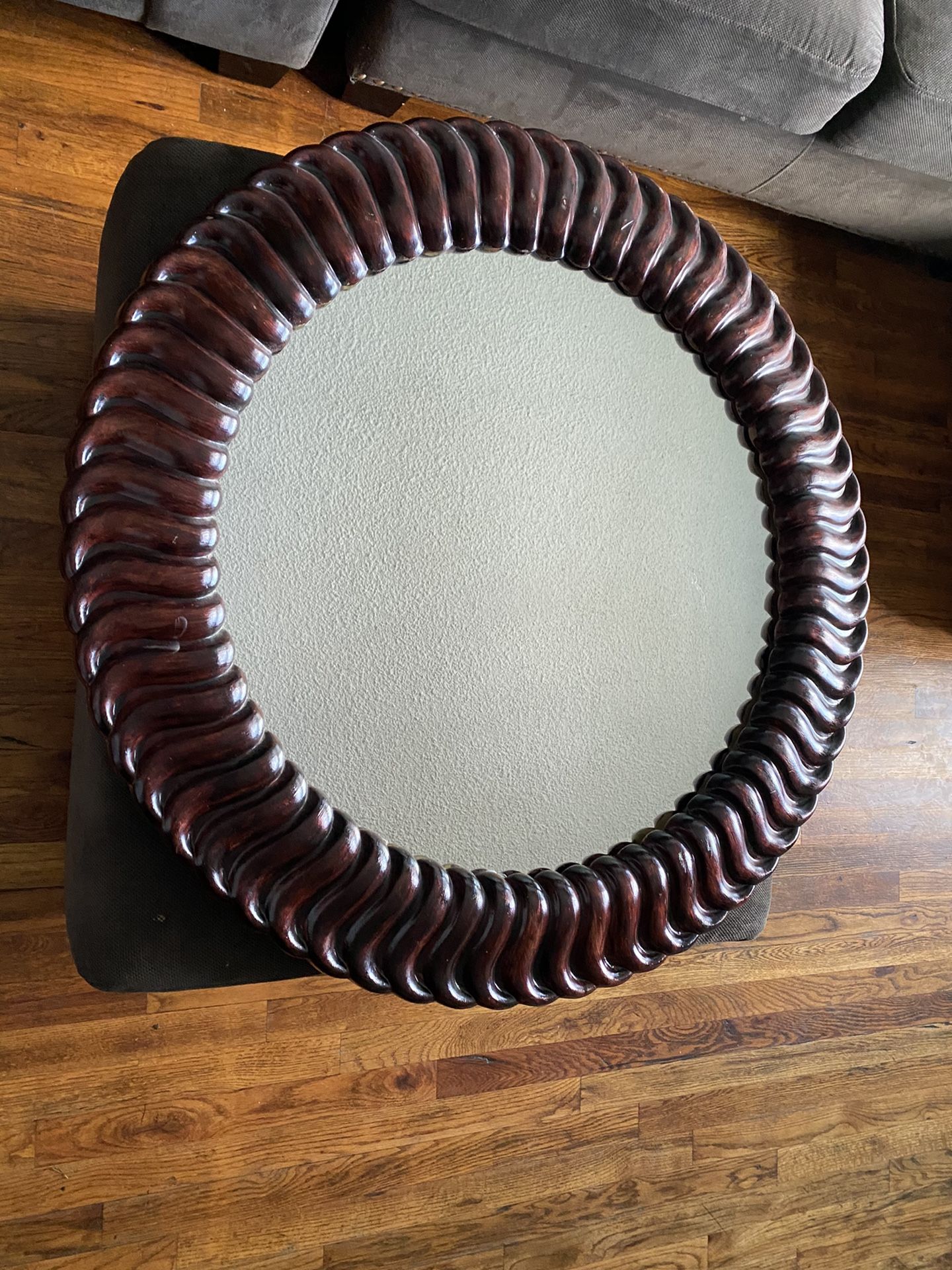 Wine red round mirror