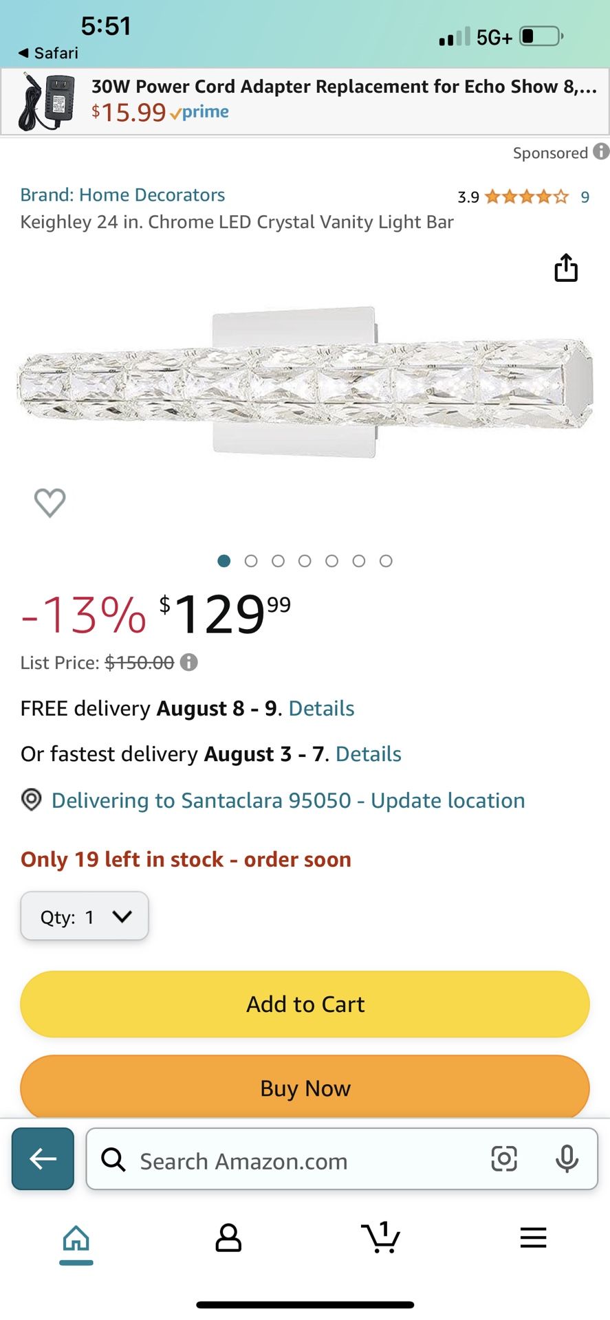 Crystal Vanity LED Light