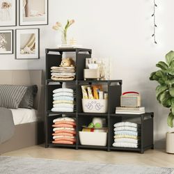 Bookshelf,6 Cube Storage Organizer,Bookcase Floor Standing Metal Shelves DIY for Home Office Living Room,Black