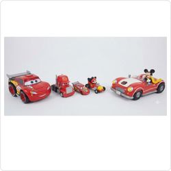 Disney Cars Lightning McQueen & Mickey Mouse Roadster Large Toy Bundle (Lot of 5)