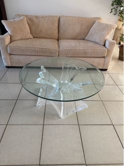 Designer Lucite and Glass Butterfly Coffee Table