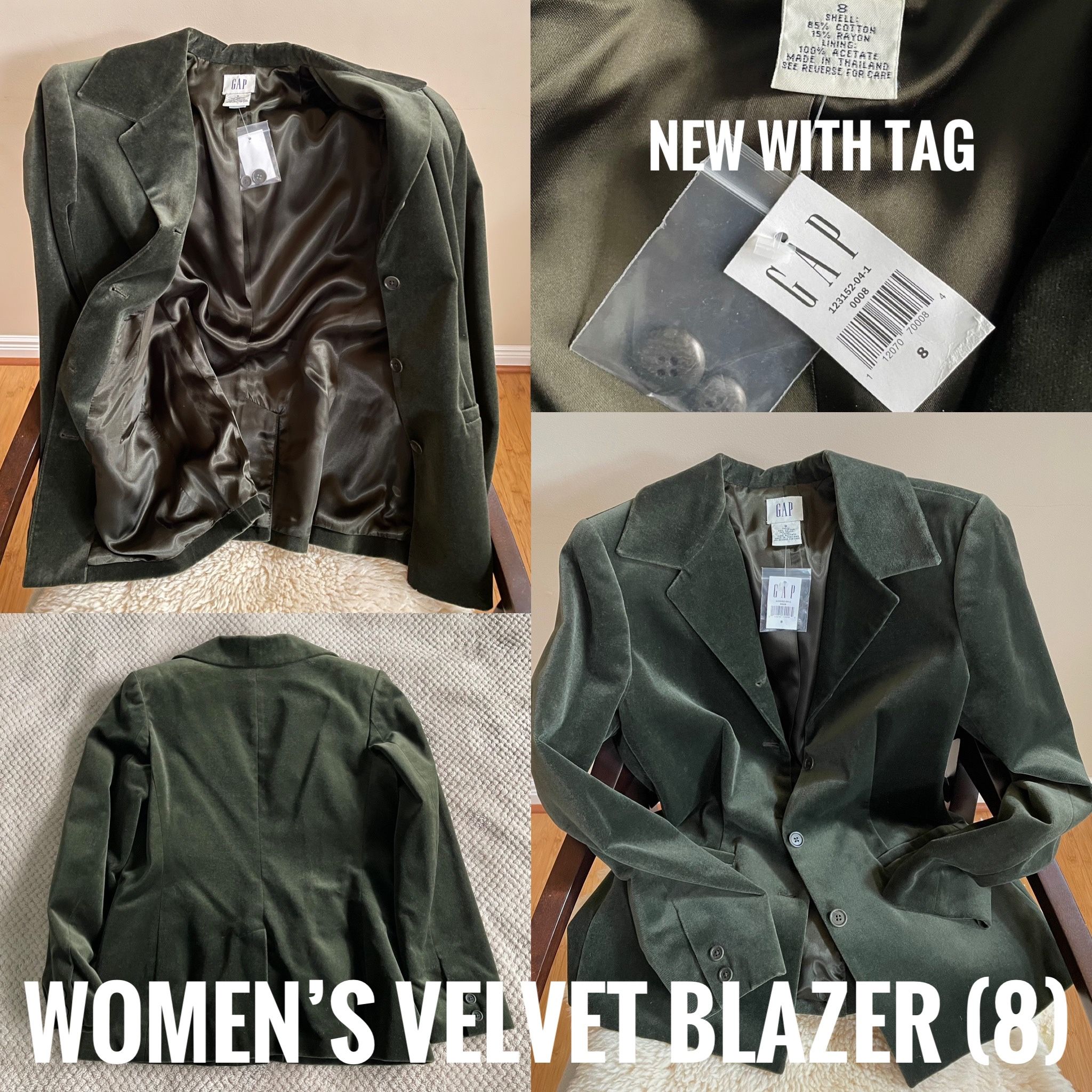 New Gap Women’s Dark Green Velvet Blazer/Jacket (8)