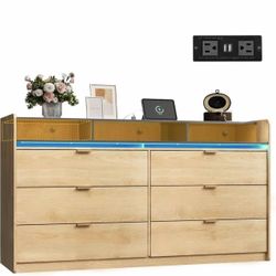 🎉On sale 🎉WLIVE 9 Drawer Led Dresser for Bedroom, 58.35'' Wide Wooden Dresser Storage Organizer with Power Outlets for 65'' TV, Dressers with Open S