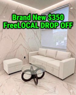 Beige couch with ottoman storage all around brand new SEALED IN BOX !