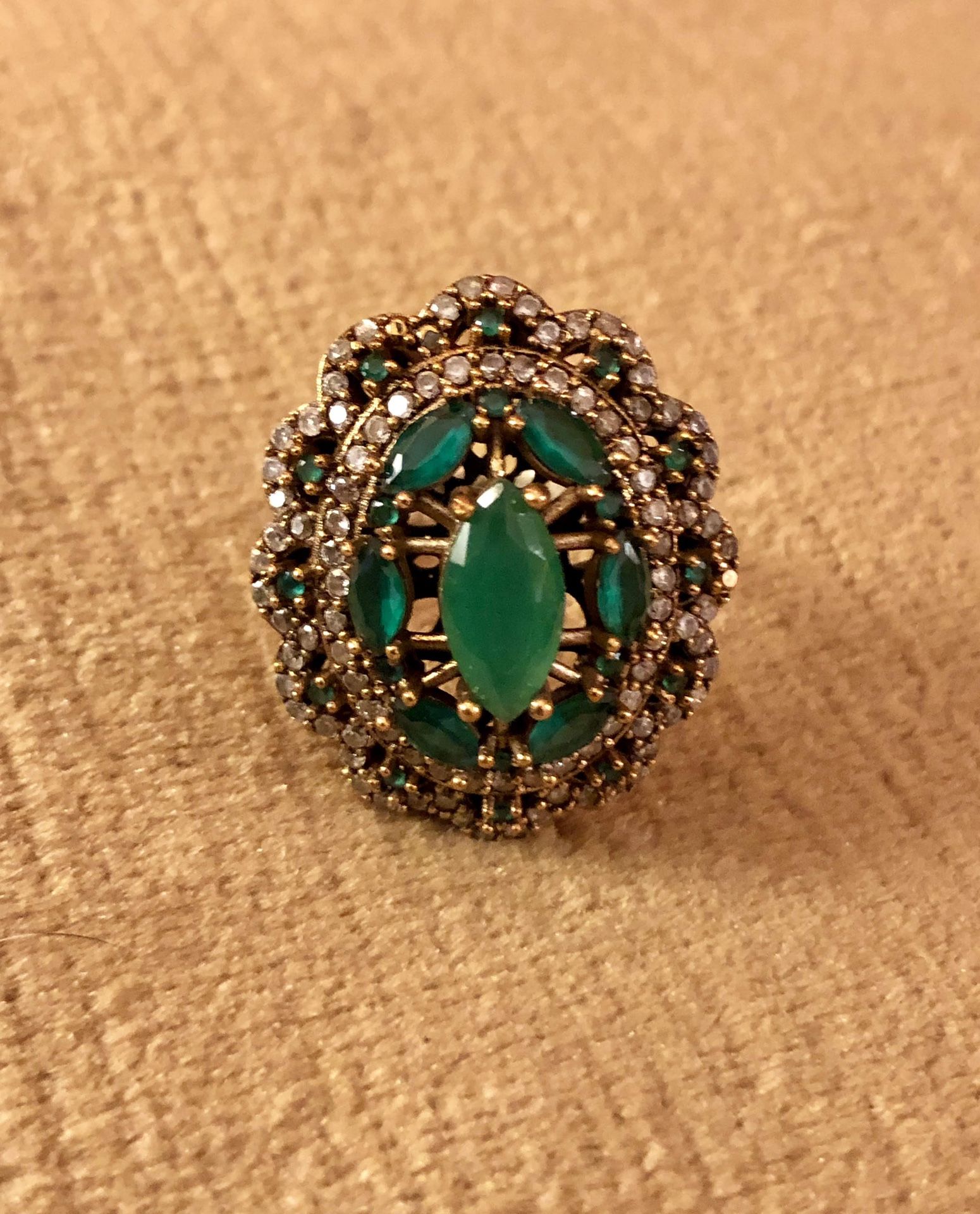 Emerald Topaz Oval Cocktail Ring Sterling Silver Size 6.5