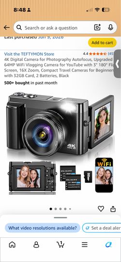 4K Digital Camera for Photography Autofocus, Upgraded 64MP WiFi Vlogging Camera for YouTube with 3" 180° Flip Screen, 16X Zoom, Compact Travel Cameras