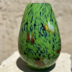 Hand blown Green Ocean Clear Cased Glass Vase