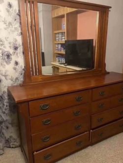 Wood Dresser with Mirror. Bassett furniture