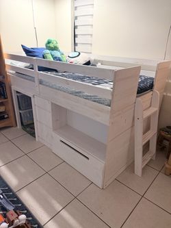 Kids Twin Loft Bed with Storage and Ladder