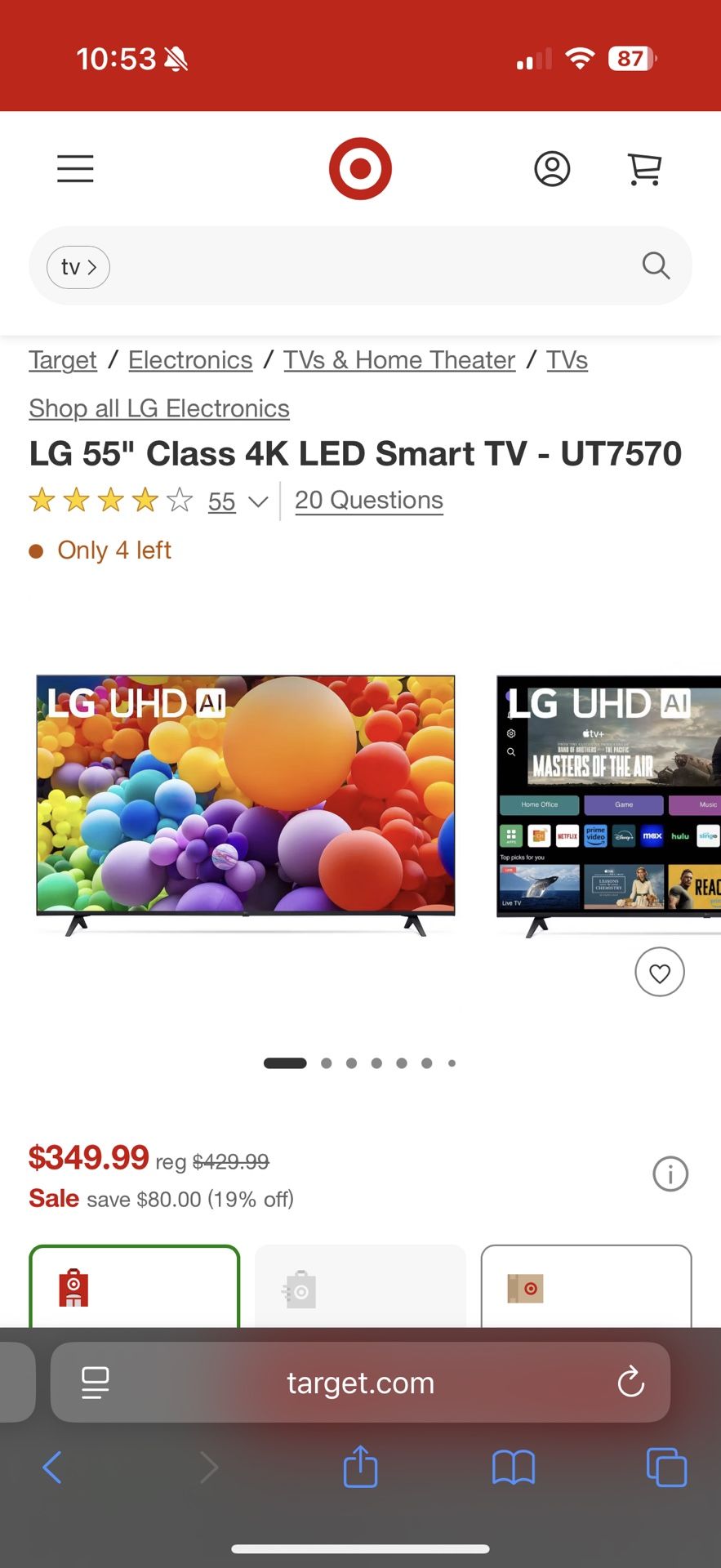LG 55" Class 4K LED Smart TV - UT7570