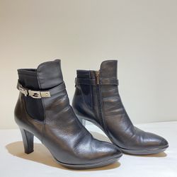 Aquatalia Italian Black Leather Ankle Heel Boots Size 11
