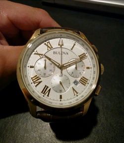 Bulova Gold and leather brown crocodile strap watch for men